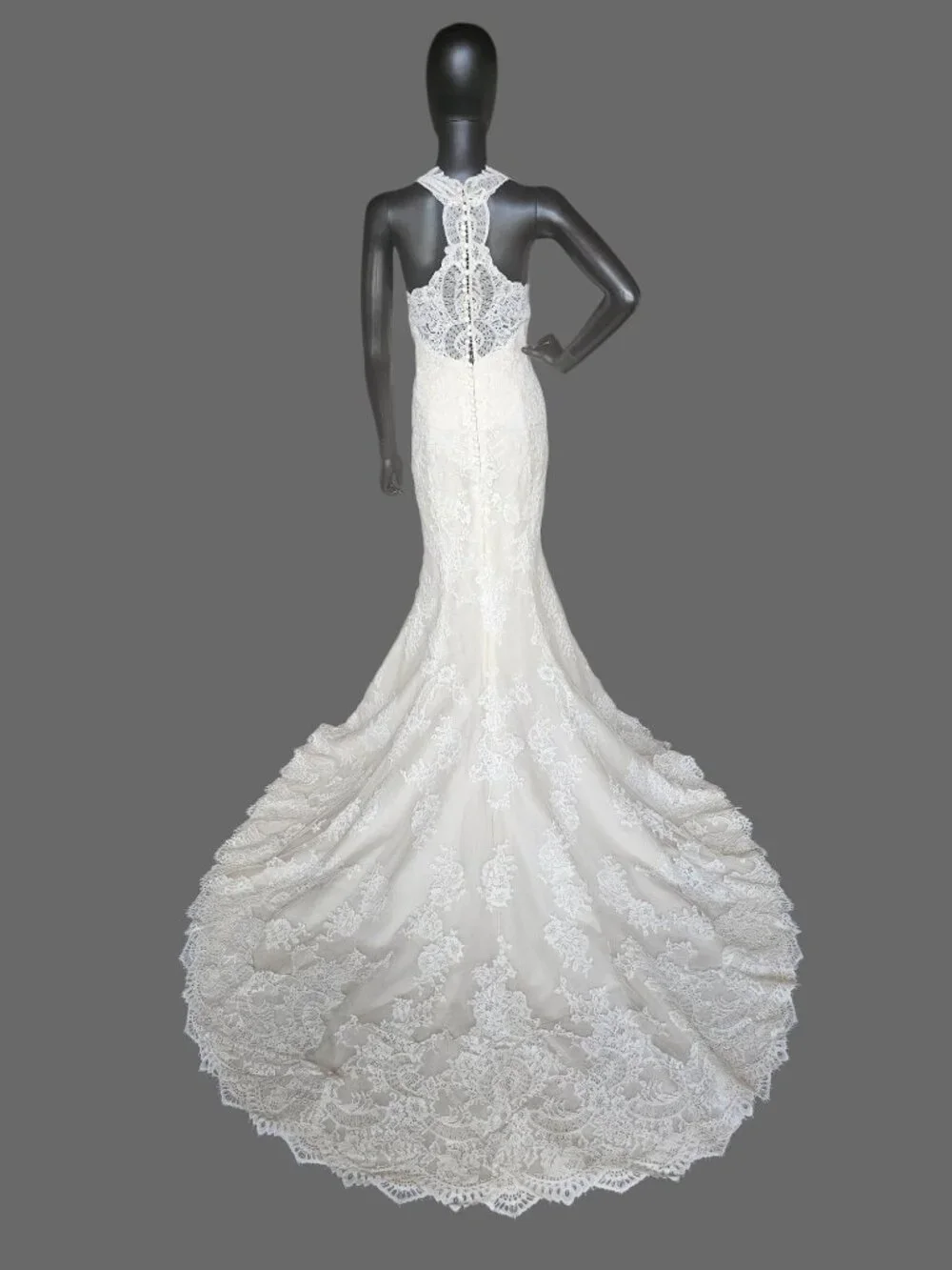 NEW Nude/Ivory Full Lace Racerback V-Neck Fit/Flare Wedding Gown - San Patrick - Picture 7 of 11
